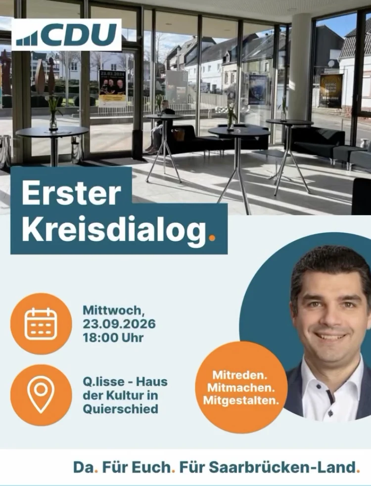 Einladung: Erster Kreisdialog, Mittwoch, 23.09.2026, 18:00 Uhr, Q.lisse – Haus der Kultur in Quierschied