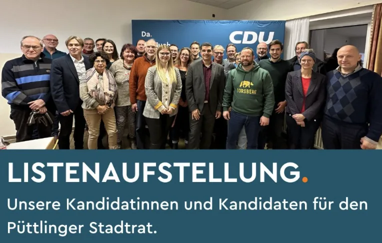 Gruppenfoto der CDU Püttlingen bei der Listenaufstellung: die Kandidatinnen und Kandidaten für den Püttlinger Stadtrat.